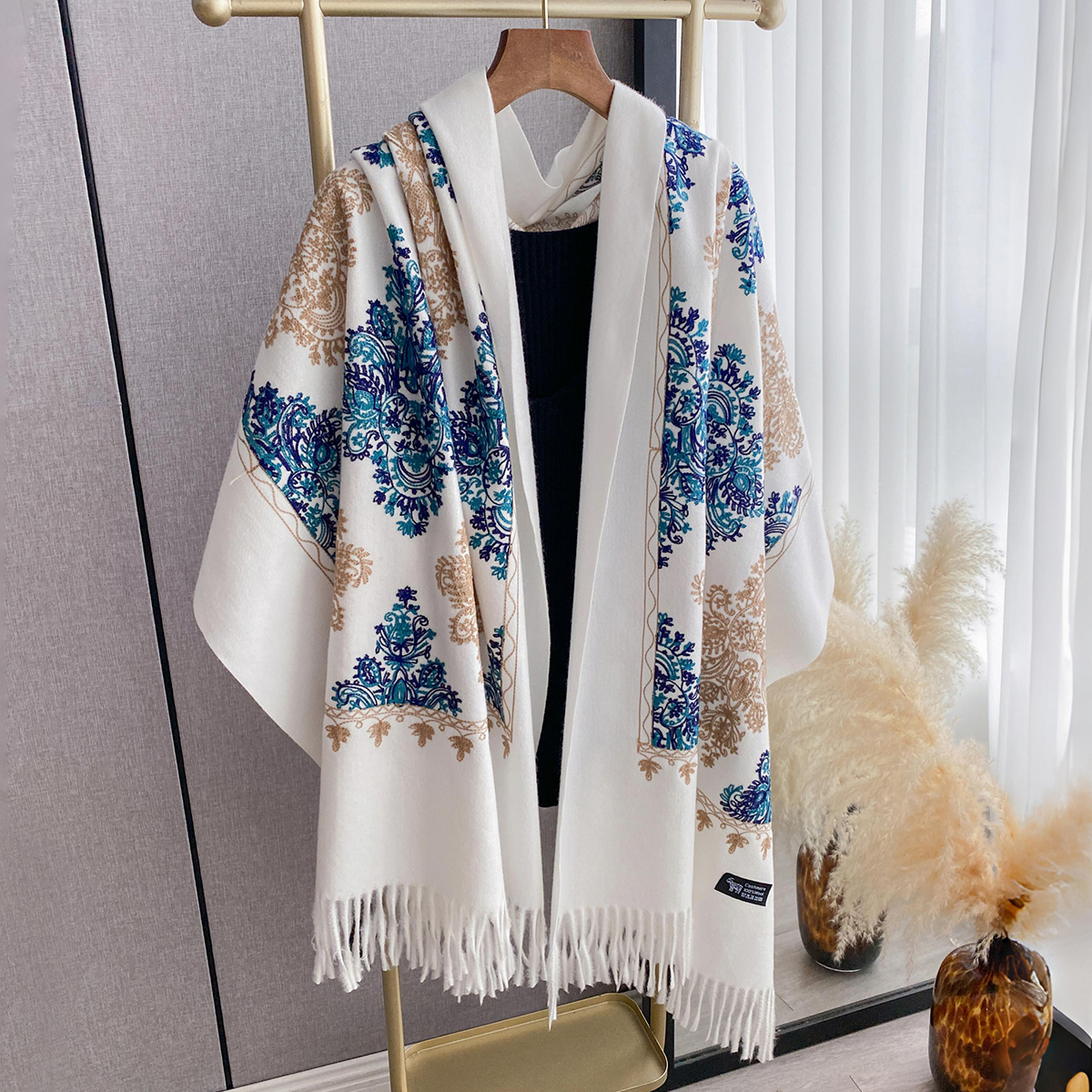 Embroidery Pashmina - Women Fashion Winter Warm Cashmere Scarves
