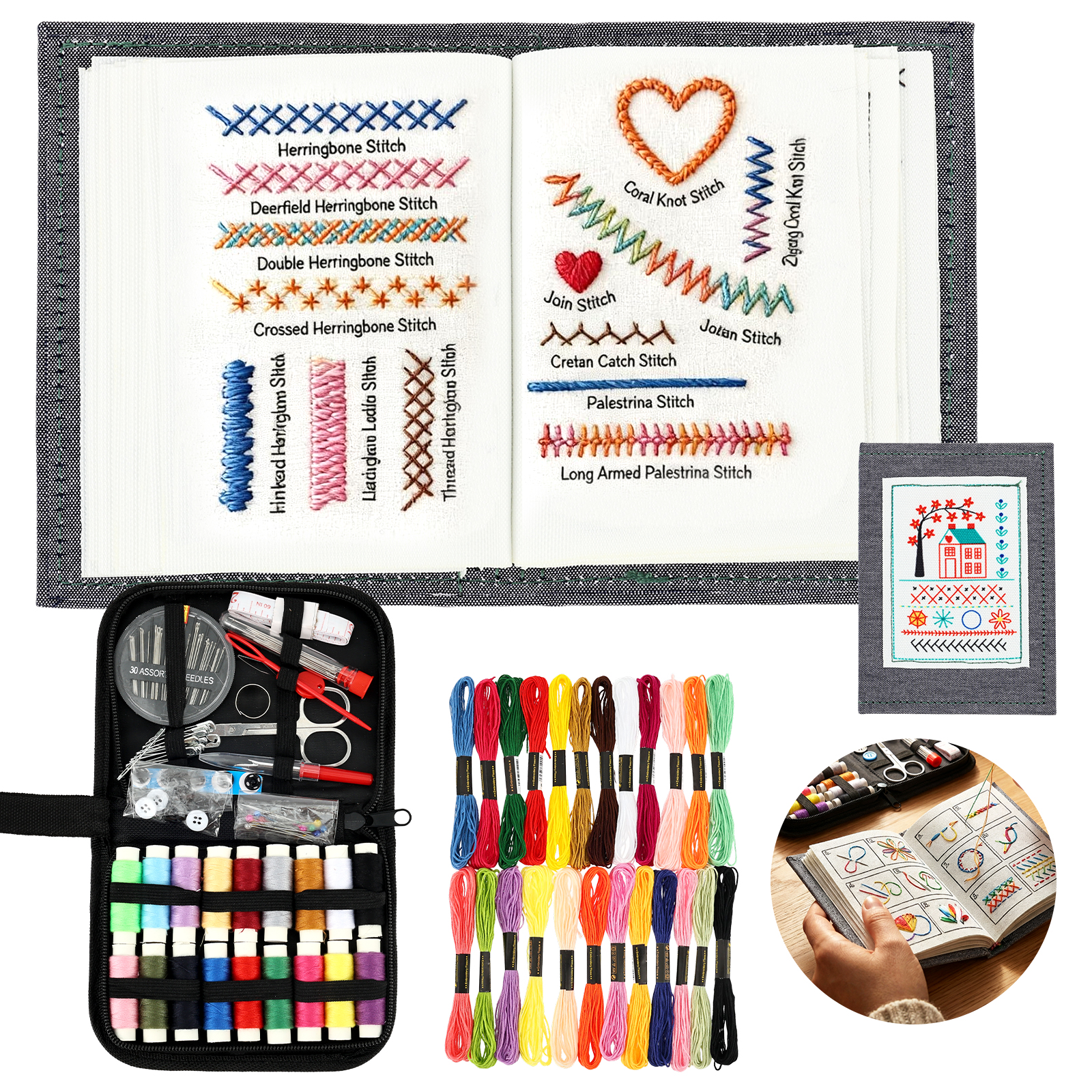 Embroidery Guide Book - Embroidery Stitch Set Exquisite Pattern Compact