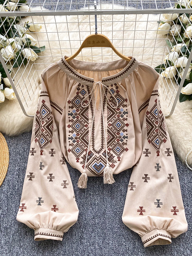 Embroidery On Shirt - Women Autumn Blouse Loose Artistic Retro