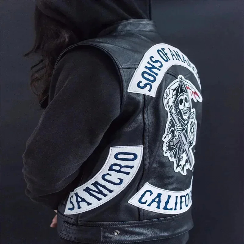 Embroidery Skirt - 3.a;6\m/Leather Men Motorcycle Cosplay Costume Sleeveless