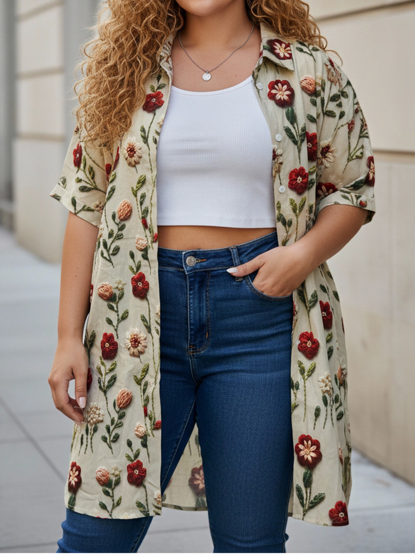 Embroidery On Shirt - Plus Size Women's Longline Oversized Shirt