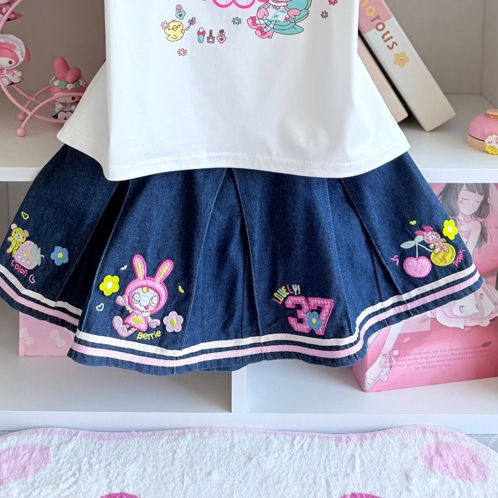 Japanese Sweet Skirt Sets Summ - Embroidery On Shirt ulasan dan harga
