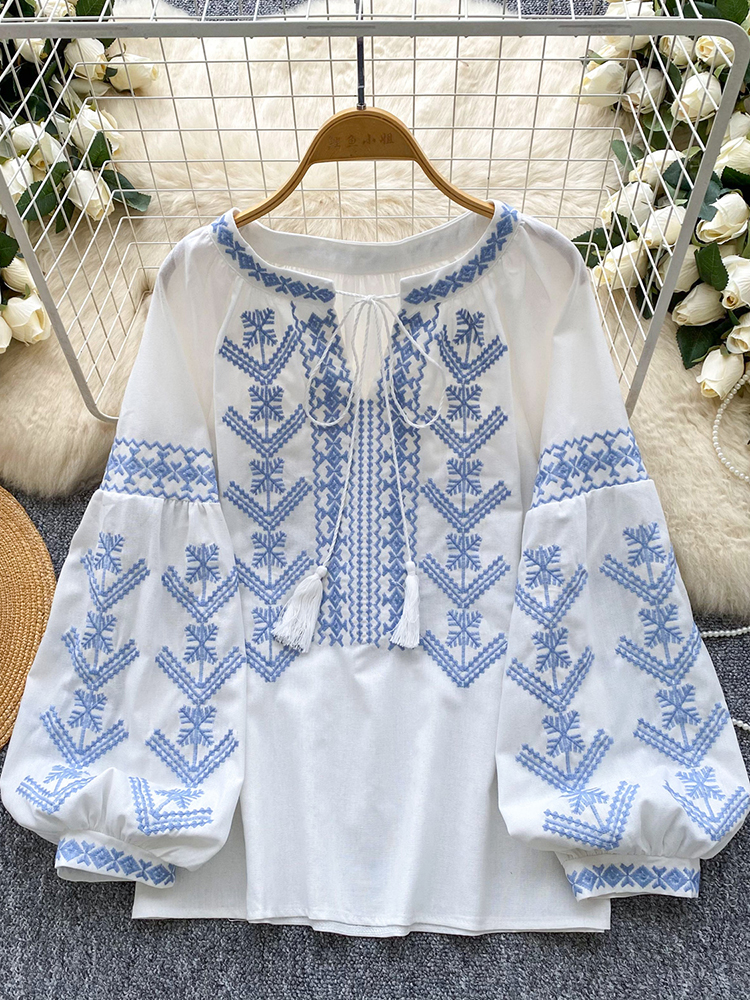 Women Blouse Embroidery Autumn - Embroidery On Shirt ulasan dan harga