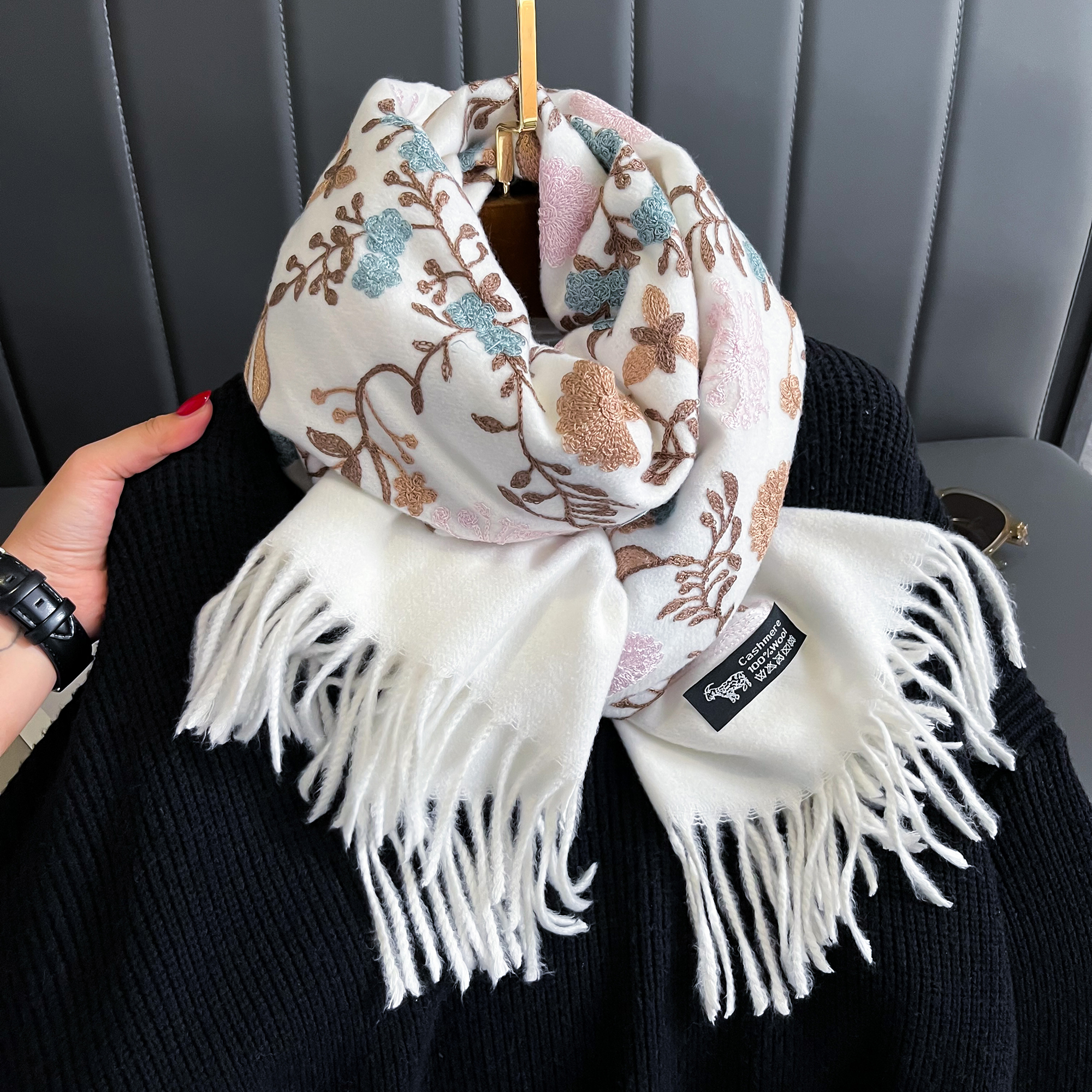 New Winter Warm Cashmere Scarf - Embroidery Pashmina ulasan dan harga