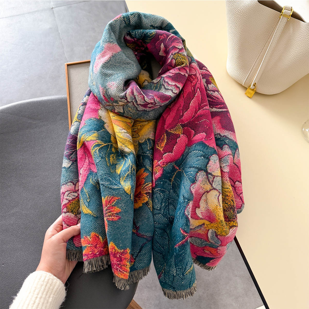 Warm Cashmere Scarf Women Shaw - Embroidery Pashmina ulasan dan harga