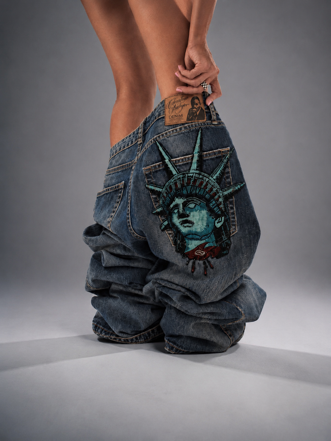 Y2k 2000s Statue of liberty Di - Embroidery Jeans Sakura ulasan dan harga