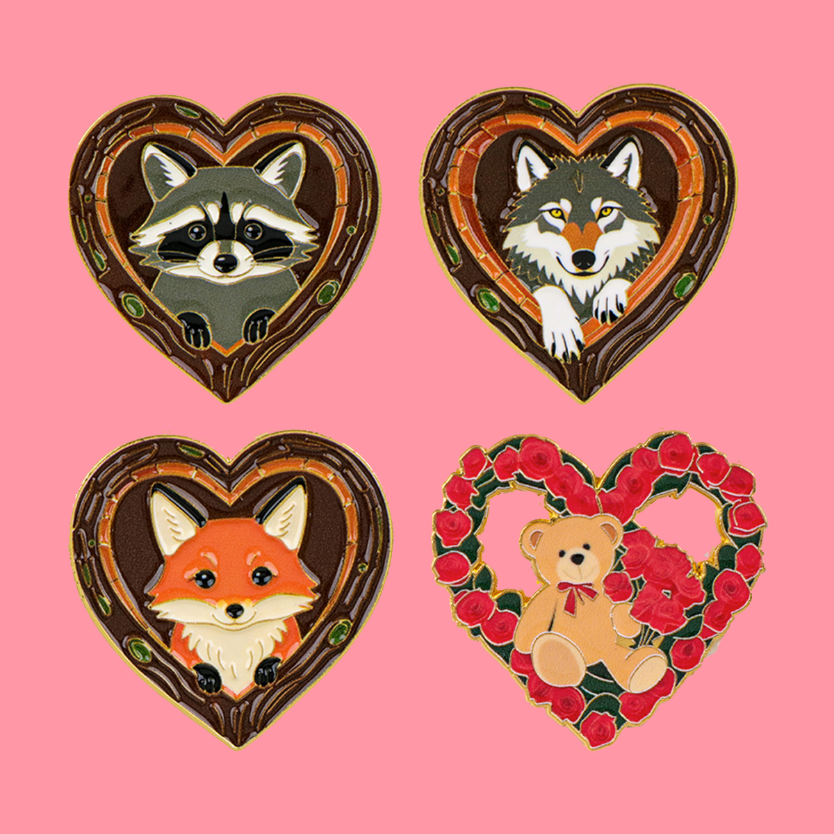 Fox Rose Bear Enamel Pins Anim - Embroidery Wallpaper ulasan dan harga