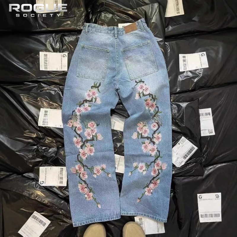 New Y2K American Retro Sakura  - Embroidery Jeans Sakura ulasan dan harga