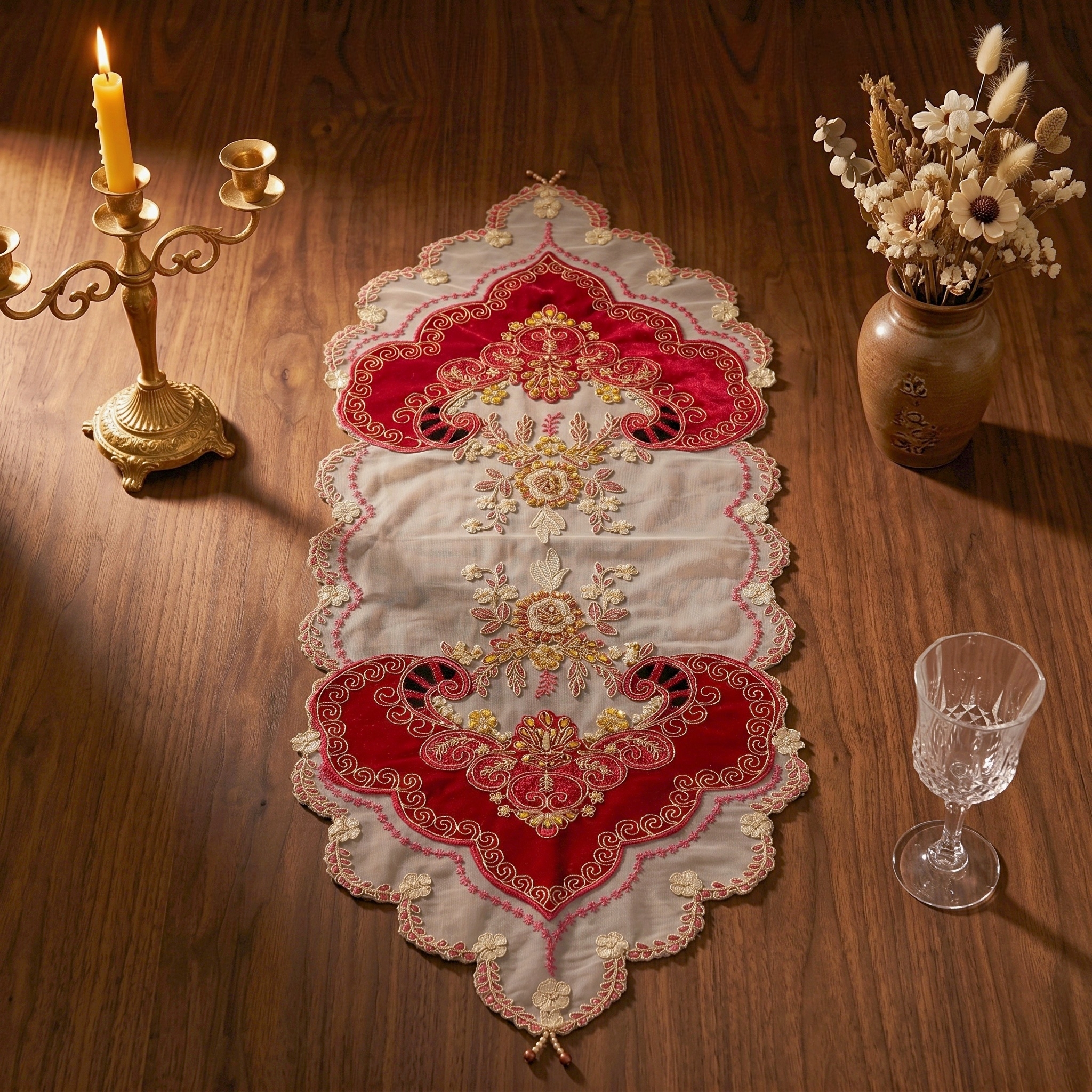 1pcs 40x100cm Red Velvet Table - Embroidery Xmas Designs ulasan dan harga