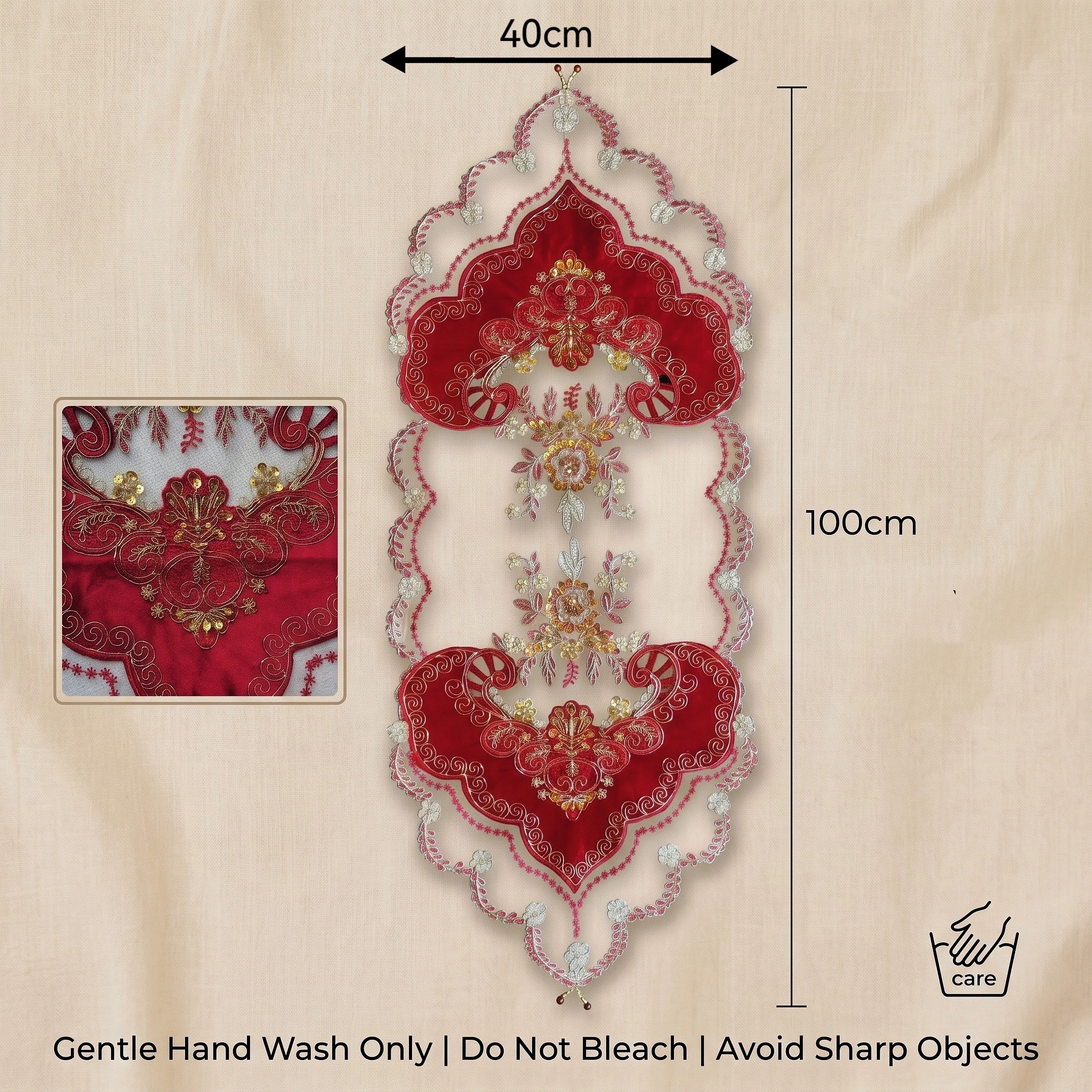 1pcs 40x100cm Red Velvet Table - Embroidery Xmas Designs ulasan dan harga