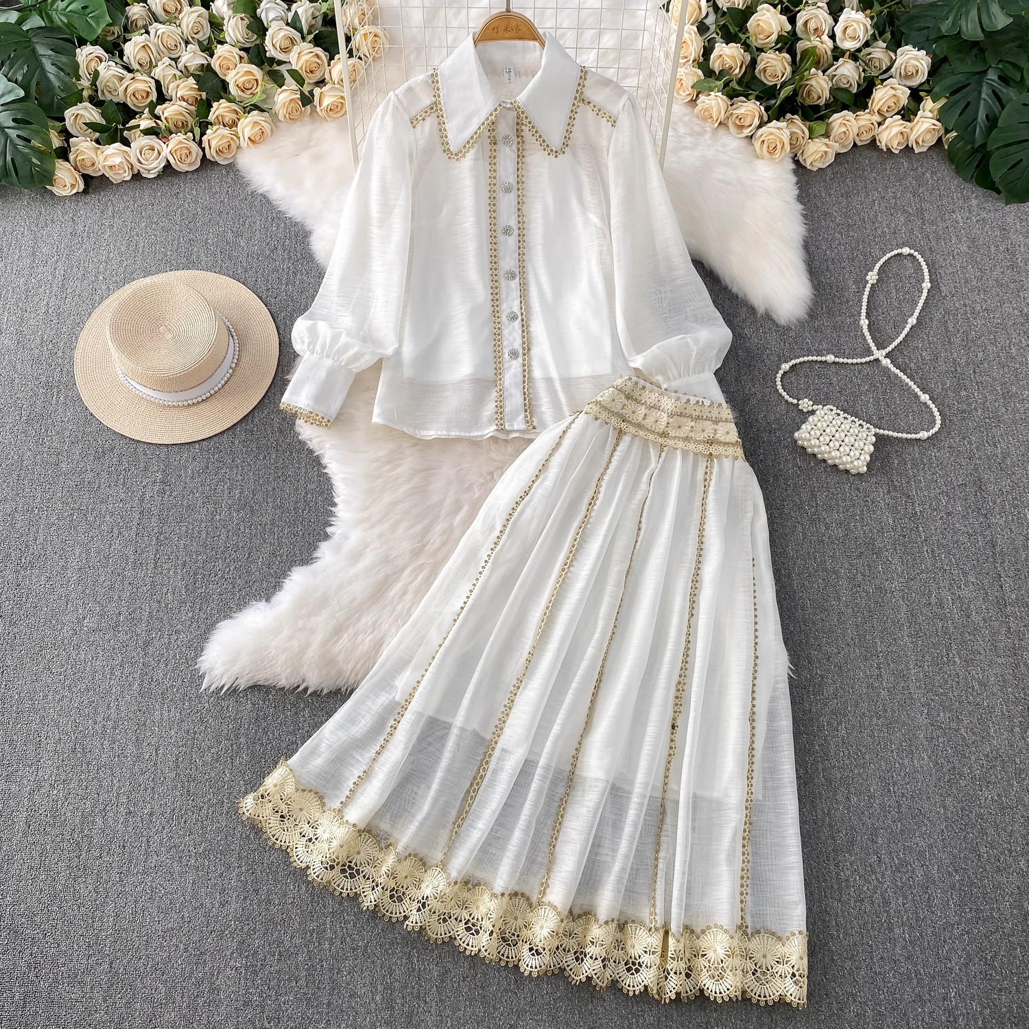 Elegant Shirt Skirt Suit Women - Embroidery On Shirt ulasan dan harga