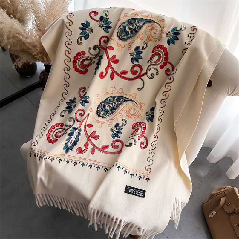 2024 Fashion Scarf Winter Thic - Embroidery Pashmina ulasan dan harga