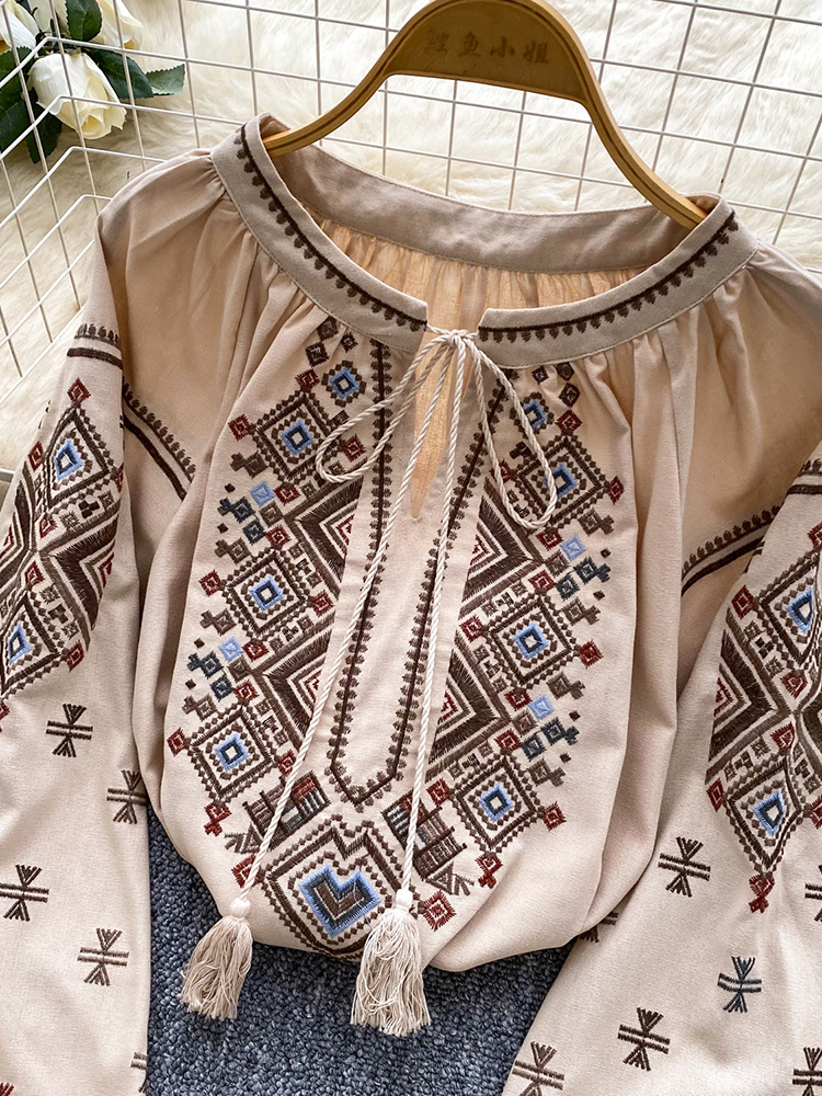 Women Autumn Blouse Loose Arti - Embroidery On Shirt ulasan dan harga