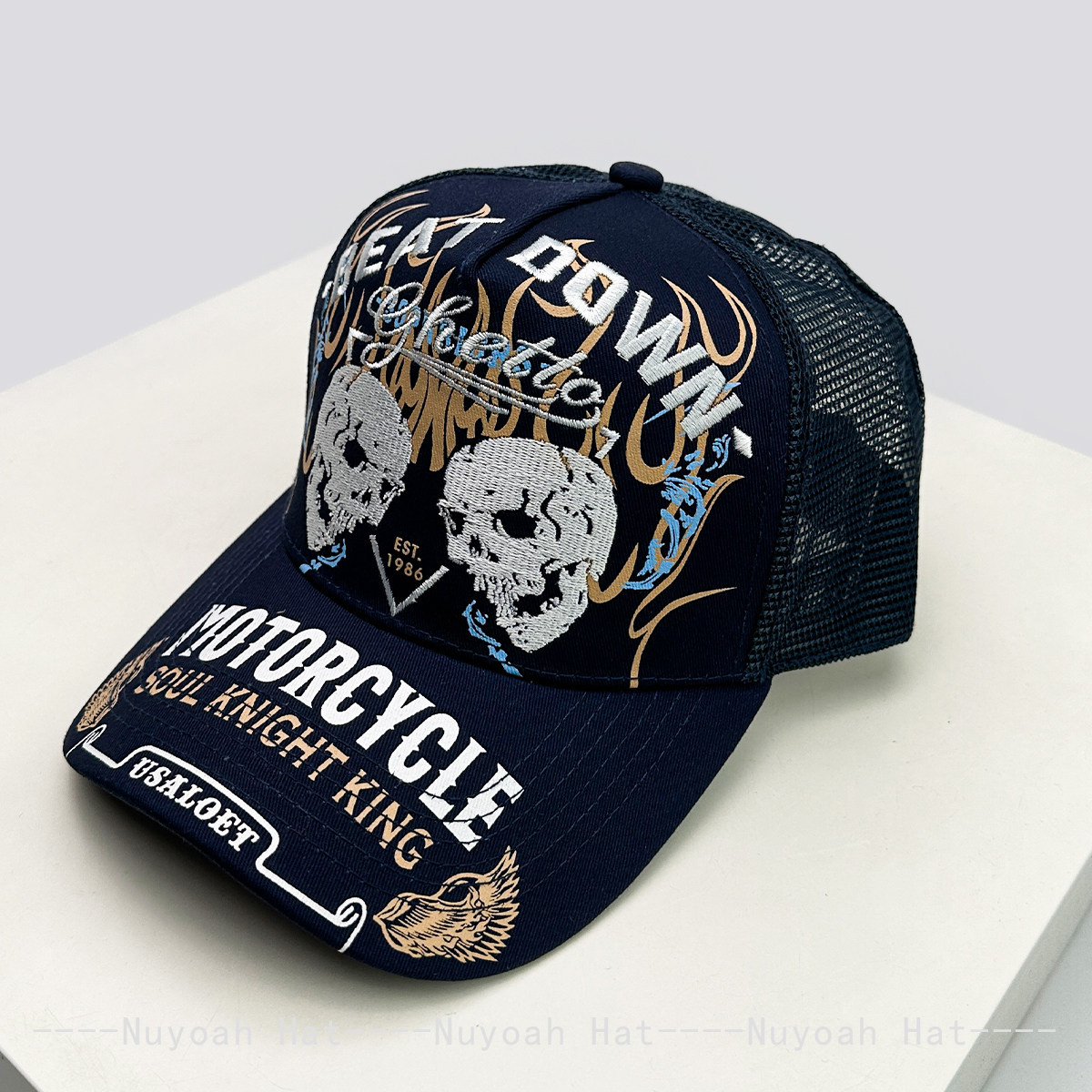 Skull Flame Embroidery Hard To - Embroidery Cap ulasan dan harga