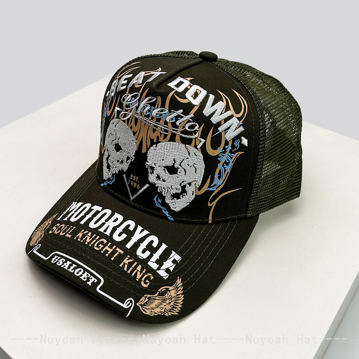 Skull Flame Embroidery Hard To - Embroidery Cap ulasan dan harga