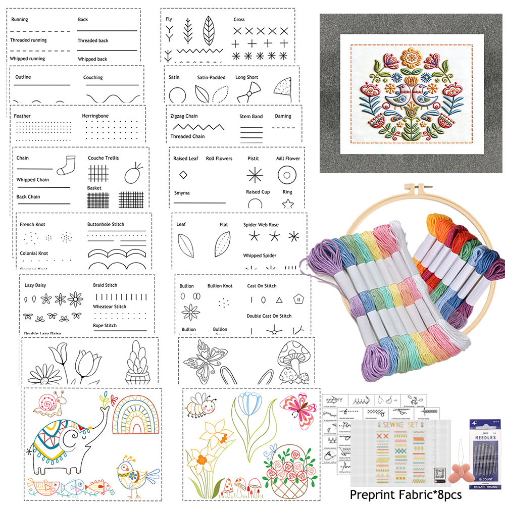 9 Sheets  Embroidery Kit for B - Embroidery Guide Book ulasan dan harga