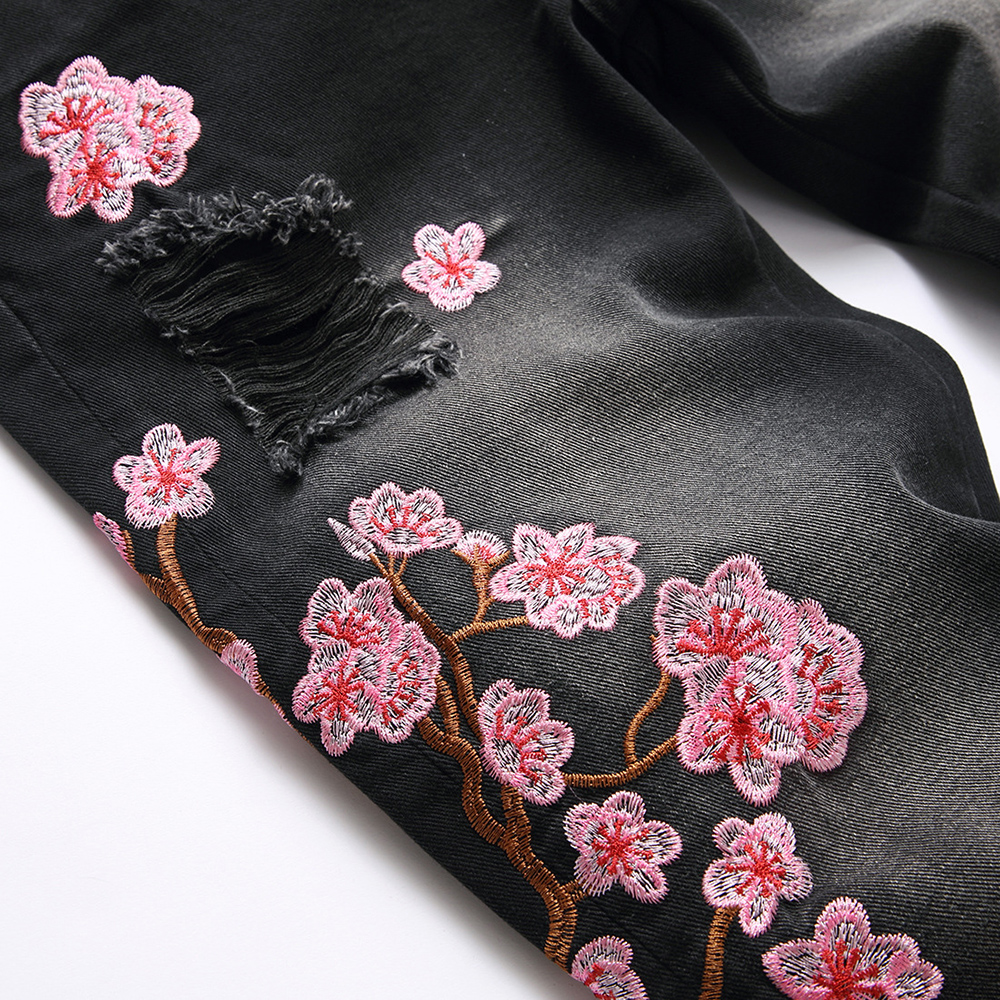 Men Sakura Embroidery Denim Je - Embroidery Jeans Sakura ulasan dan harga