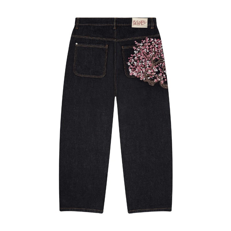 Mens Jeans Y2K Vintage Streetw - Embroidery Jeans Sakura ulasan dan harga