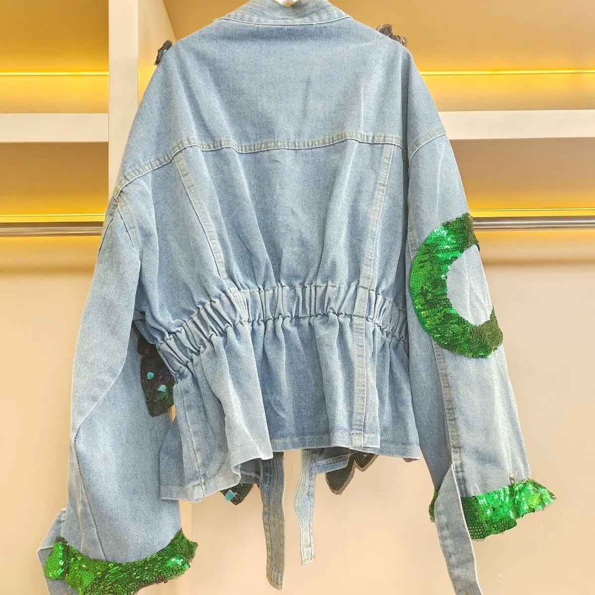 Women V-neck 3D Peacock Sequin - Embroidery Jeans Sakura ulasan dan harga