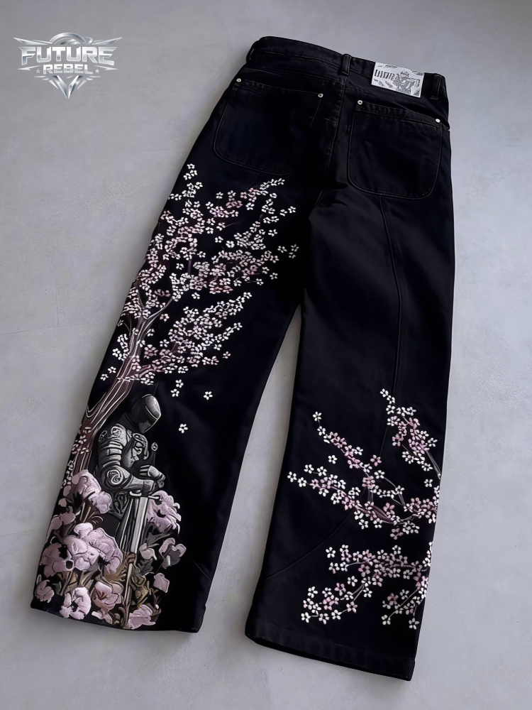 Mens Jeans Vintage Y2K Streetw - Embroidery Jeans Sakura ulasan dan harga