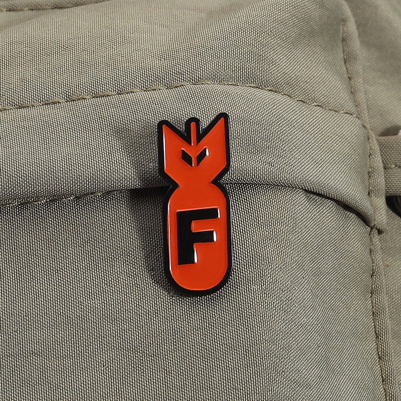 Cartoon Red Bomb F Logo Enamel - Embroidery House ulasan dan harga
