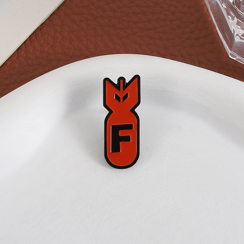Cartoon Red Bomb F Logo Enamel - Embroidery House ulasan dan harga