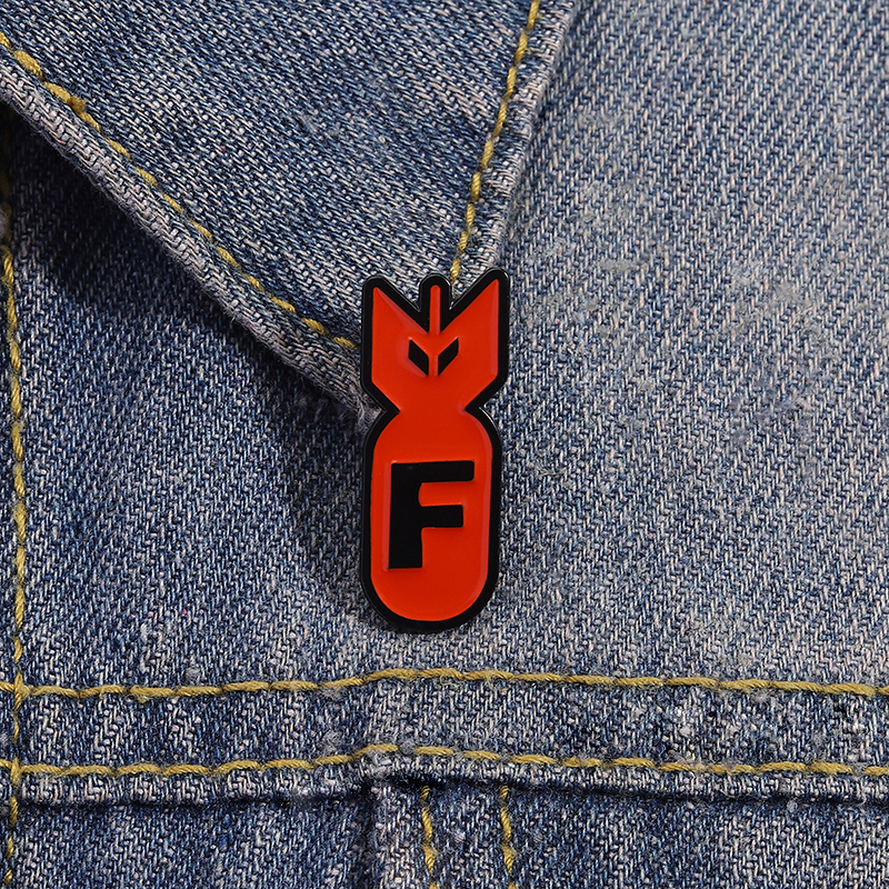 Cartoon Red Bomb F Logo Enamel - Embroidery House ulasan dan harga
