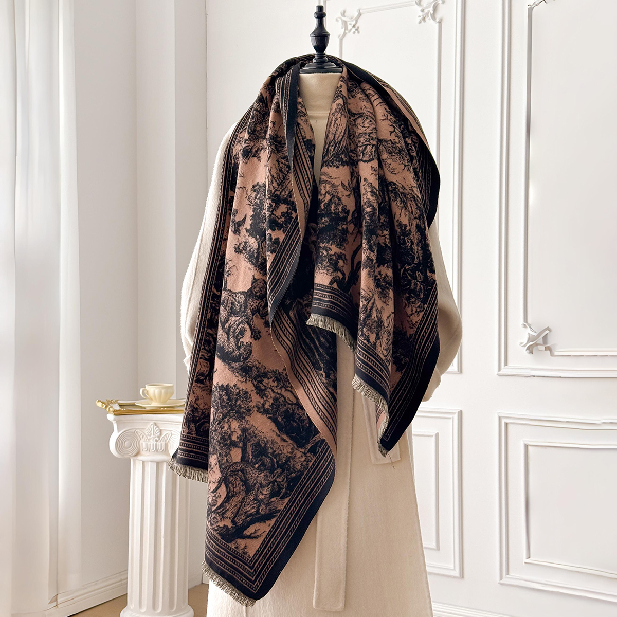 Elegant Animal Jacquard Pashmi - Embroidery Pashmina ulasan dan harga